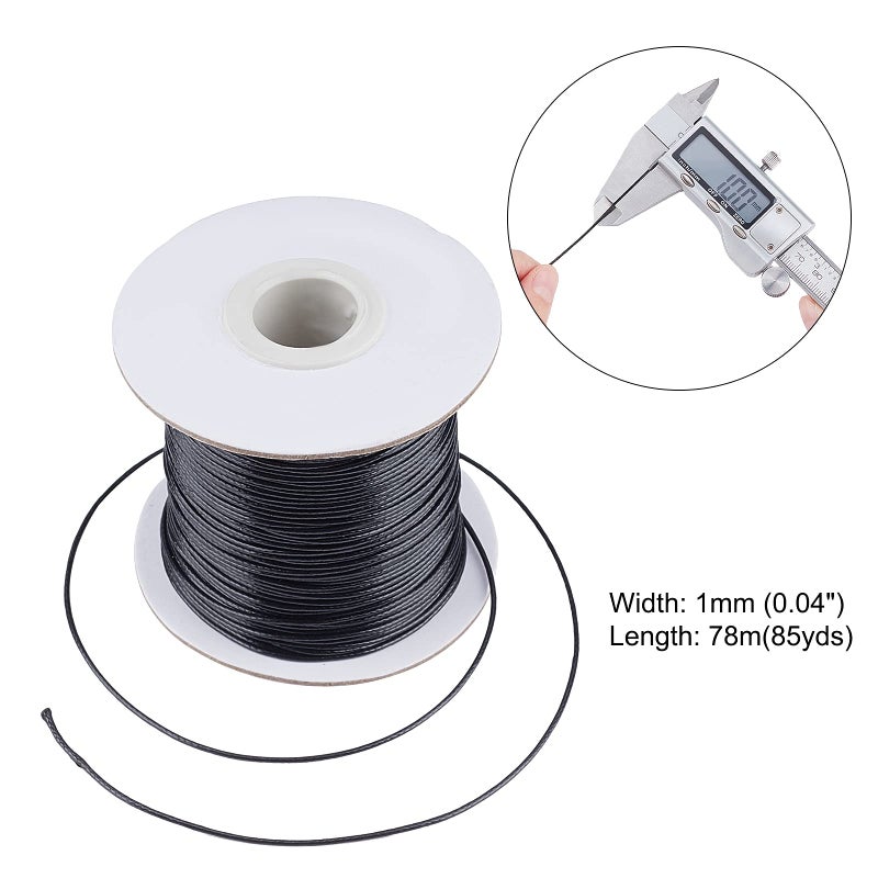 PH PandaHall 1 Roll 1mm Black Waxed Cord Polyester Cord Knotting Cord Beading String Thread Braiding Cord for Beading Jewellery - Image 4
